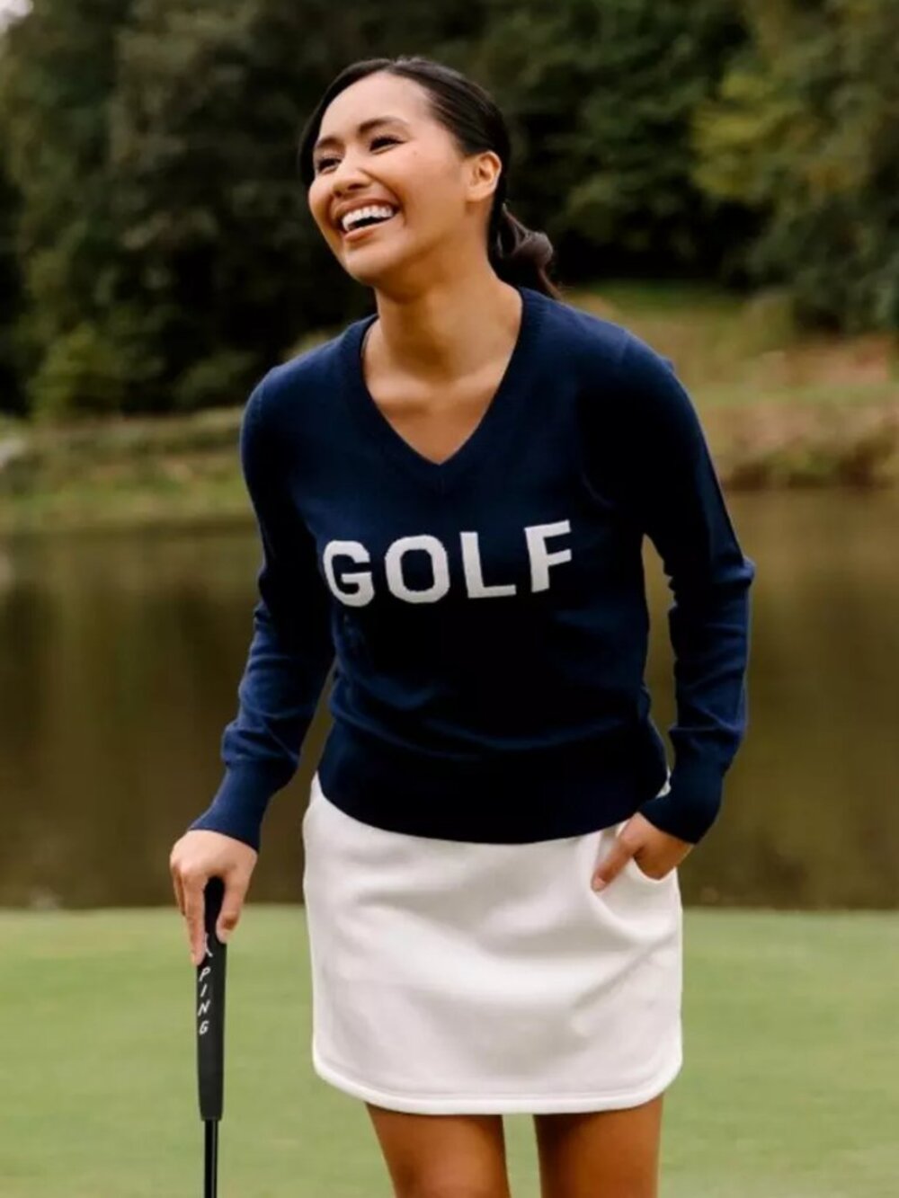 Le Lis Collection GOLF Forest Green V-Neck Sweater Women's XL Preppy Academia